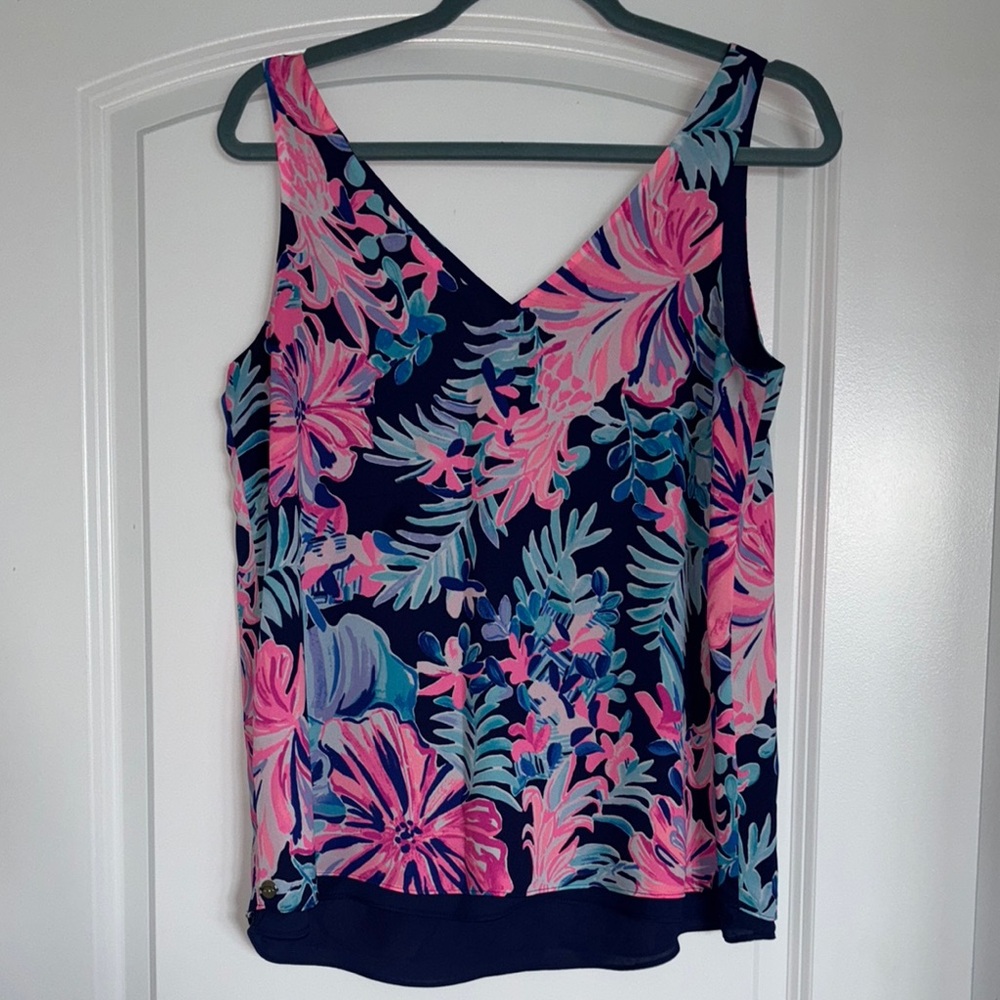 Floral Sleeveless Top - Pink and Blue